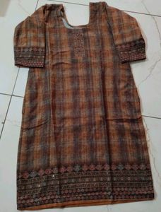 Brown Plaid Kurta Set ( winter suit)