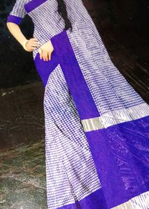Blue &amp; Silver Plaid Saree