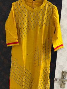 Embroidered Yellow Kurti