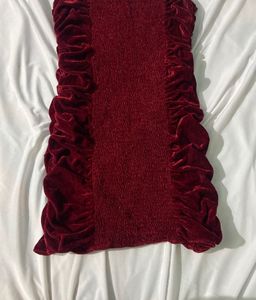 Maroon Velvet Straight Fit Short Dress