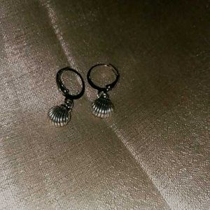 Silver Shell Charm Dangle Hoop Earrings