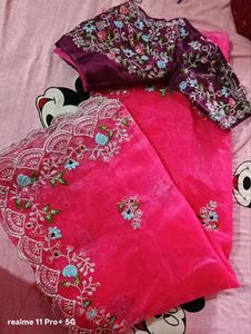 Elegant Pink Embroidered Saree