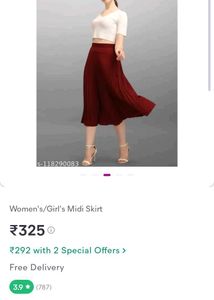 Maroon Pleated Midi Skirt