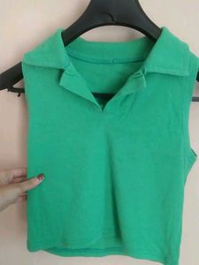 Green Cropped Polo Tank
