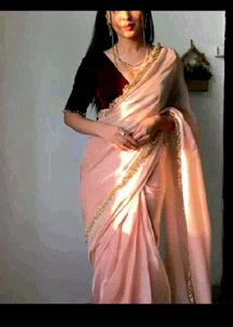 BElegant Nylon Silk Peach Saree With Blouse Piece