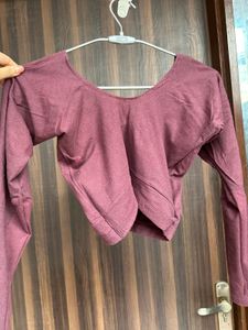 Gym DIY Maroon Crop Top - Long Sleeve