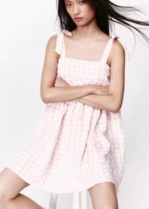 Pink Gingham Tie Strap Dress