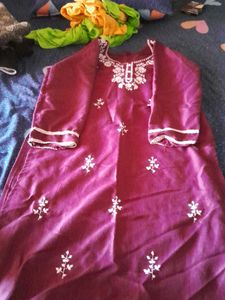 Maroon Embroidered Kurta
