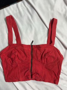 Red Zip-Up Crop Top