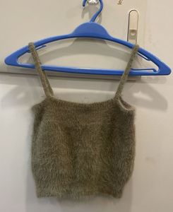 Sage Green Fuzzy Crop Top &amp; Cardigan Set