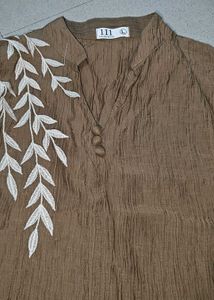 Embroidered Brown Blouse