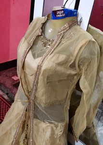 😍Beautiful Golden Blouse Lehenga With Shrug Set🥰