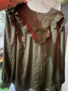 Olive Green Ruffle Top