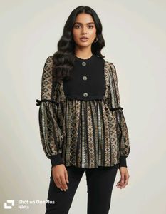 Patterned Button-Front Blouse