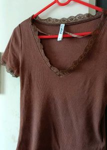 Page One Coffee Brown Lacy Top