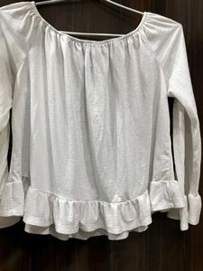 White Ruffle Long Sleeve Top