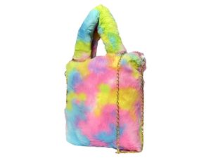Kids Furry Rainbow Handbag With Long Metal Chain