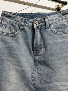 Denim Midi Skirt with Slit