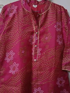 Pure Jaipur Bandhani Cotton Kurta | Rani Pink 🩷