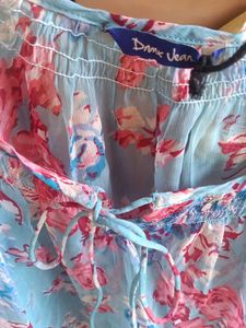 Blue Floral Lace-up Top