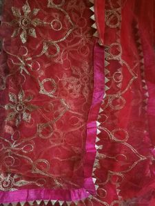 New golden work pink dupatta for women