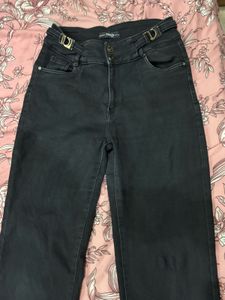 Washed Black Denim Straight Fit Jeans