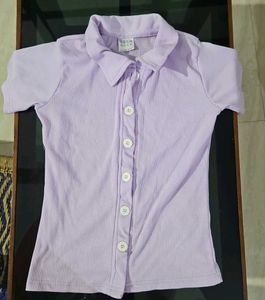 Lilac Ribbed Button-Up Top