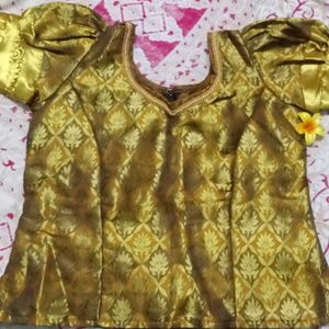 Golden Brocade Blouse With Skirt