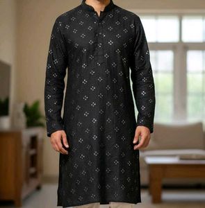Men's Black Embroidered Kurta
