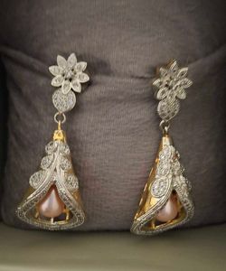Elegant Floral Bell Earrings with Pearl Accents