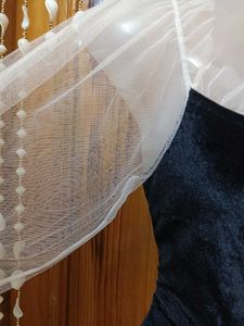 Elegant Velvet Dress with Mesh Sleeves