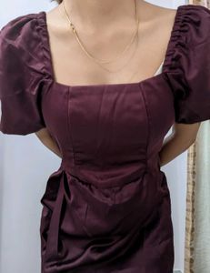 Brown Satin Simple Mini Dress