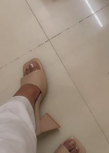Beige Square Toe Heels