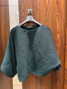 Elegant Dark Green Batwing Sleeve Top