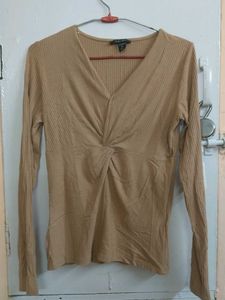 Ribbed Twist Front Long Sleeve Top