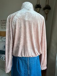 H&amp;M  Light Pink Crashed Velvet Bomber Jacket