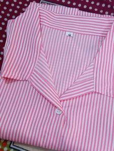 Pink Striped Lace Up corset Shirt