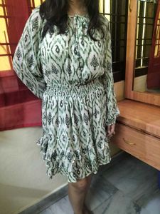Green Fit And Flare Frill Dress