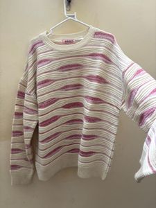 Pink & White Knit Korean Style Pullover Sw