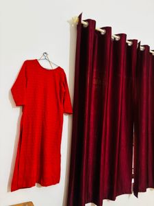 Red Solid Kurta Dress