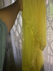Yellow Net Dupatta with Lace Border