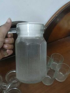 Vintage Glass Pitcher &amp; 4 Glasses Set