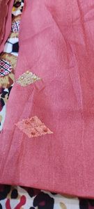 Carrot red color pure cotton saree with border With Blouse lace