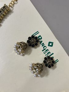 Black With Gold Neck Piece And Matching Jhumka