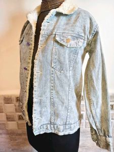 Fuzzy Denim Jacket Size Small Unisex