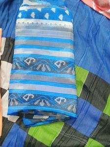Blue PatternedAndOrange Blac FishStreamlined Saree