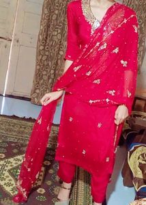 Red Matirial Stich Full Drees