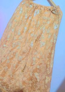 Navy Blue Top &amp; Golden Skirt Set Without Dupatta