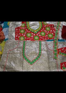 PARROT GREEN SAREE WITH EMBROIDERY BLOUSE SET