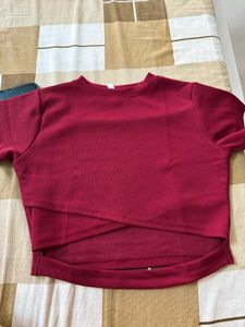 Burgundy Cross-Front Cropped Top